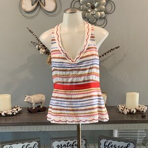 Odille Multicolor Striped V-Neck Halter Top